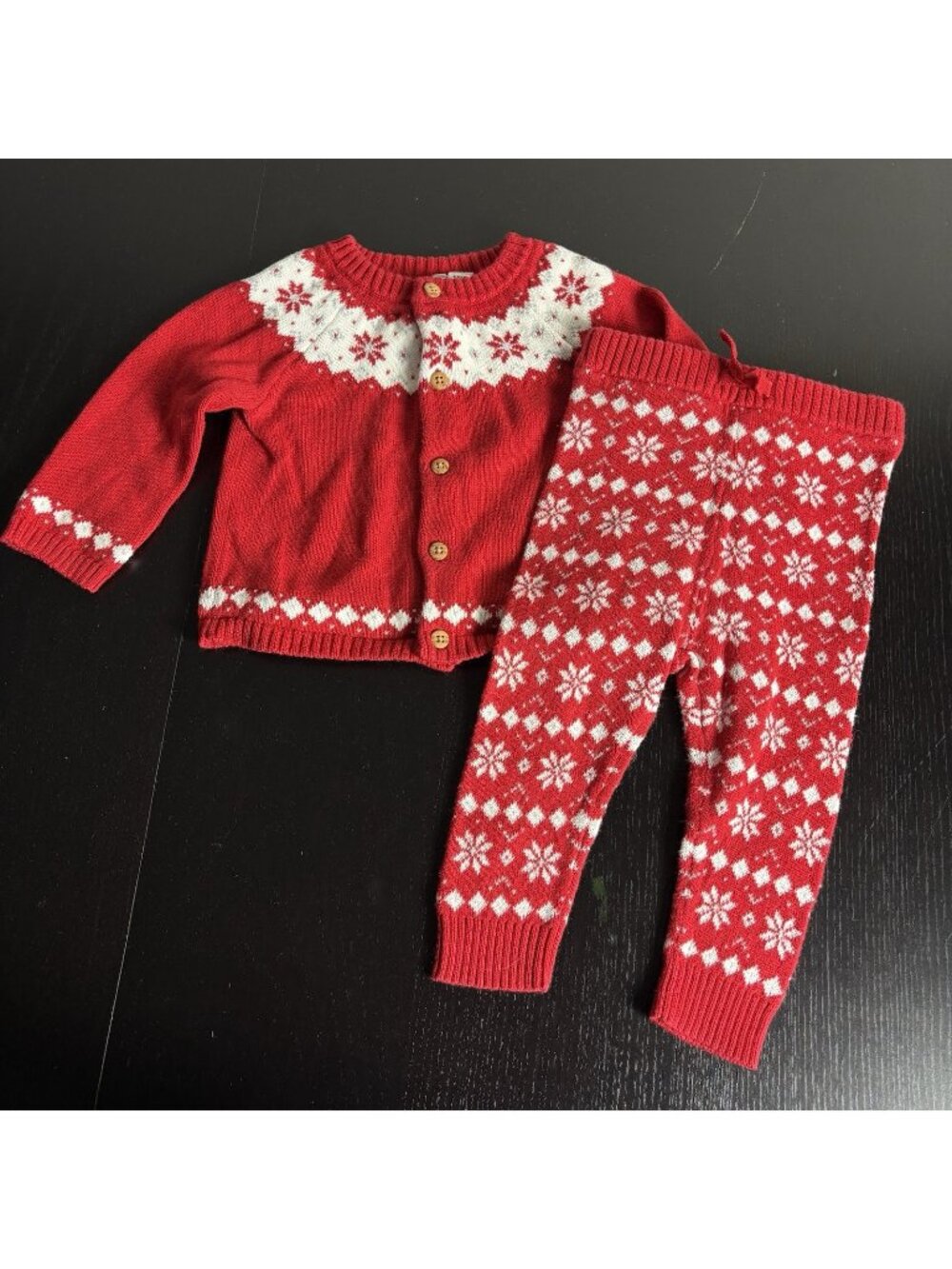 JANIE and JACK Baby Girl 6-12M Red Fair Isle Cardigan Sweater/Pant Set Christmas